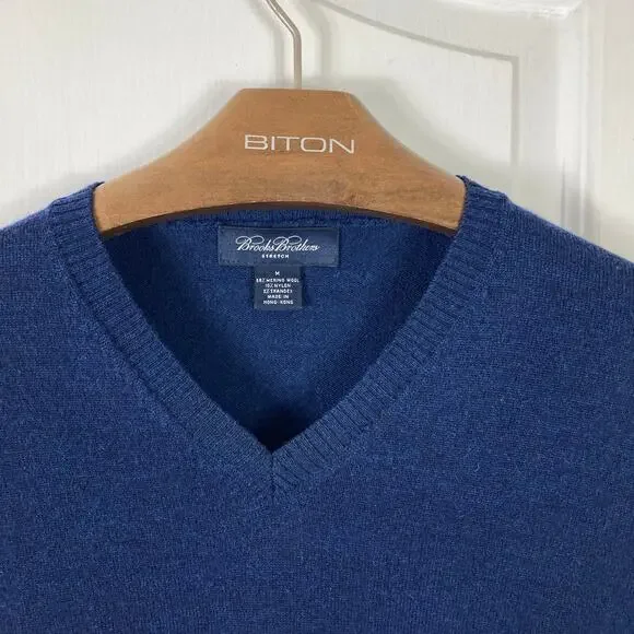 NWOT BROOKS BROTHERS Sweater Men M Navy Merino-Wool V-Neck Long-Sleeve - Picture 5 of 9